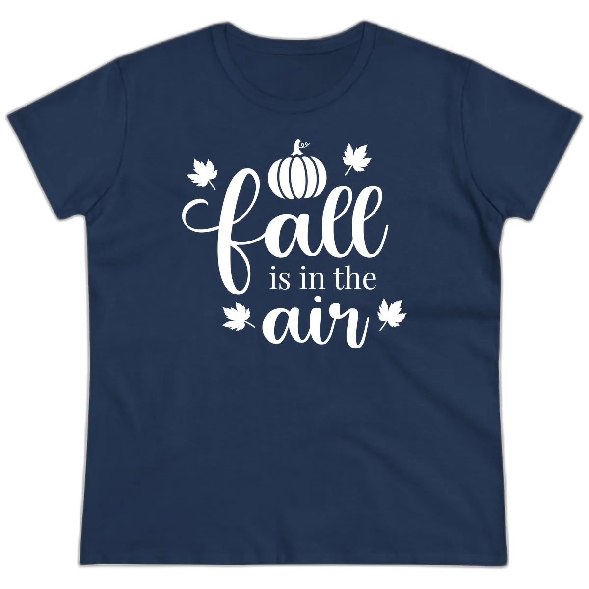 Fall Is In The Air Autumn Phrase Ladies Tee in Navy