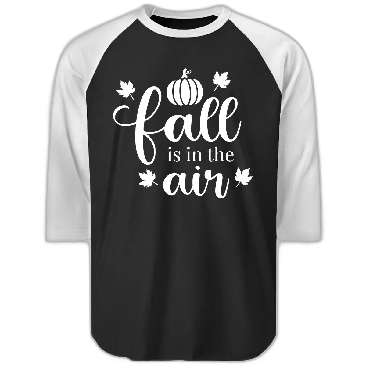 Fall Is In The Air Autumn Phrase Raglan 3/4 in Black White
