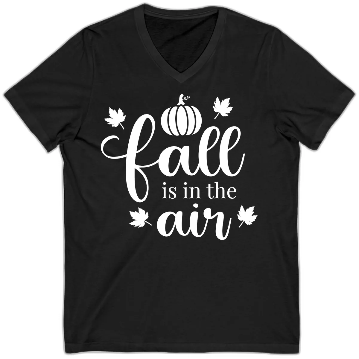 Fall Is In The Air Autumn Phrase V-Neck in Black