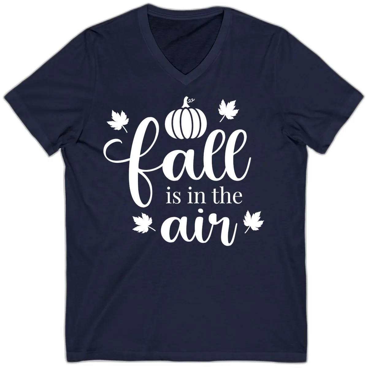 Fall Is In The Air Autumn Phrase V-Neck in Navy