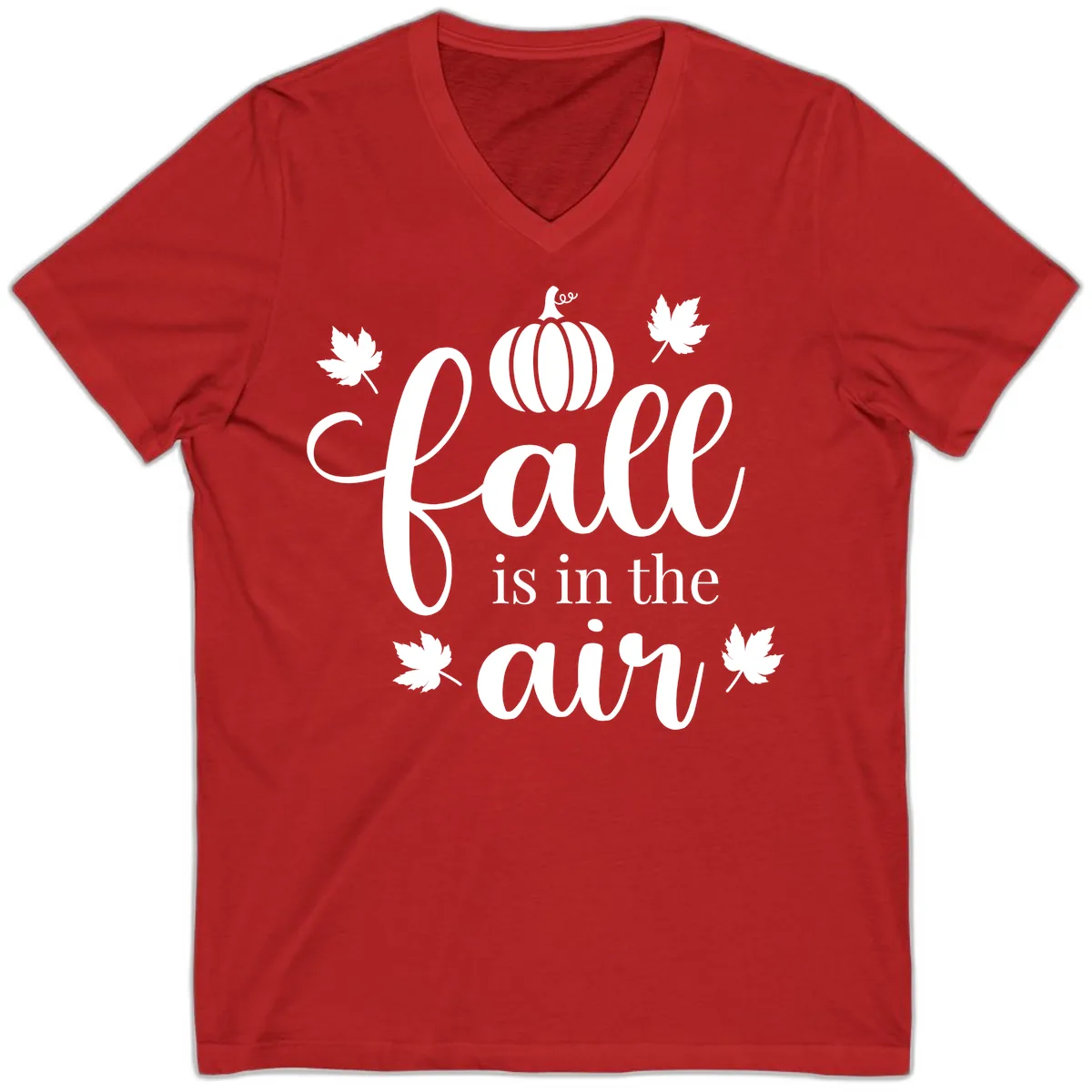 Fall Is In The Air Autumn Phrase V-Neck in Red