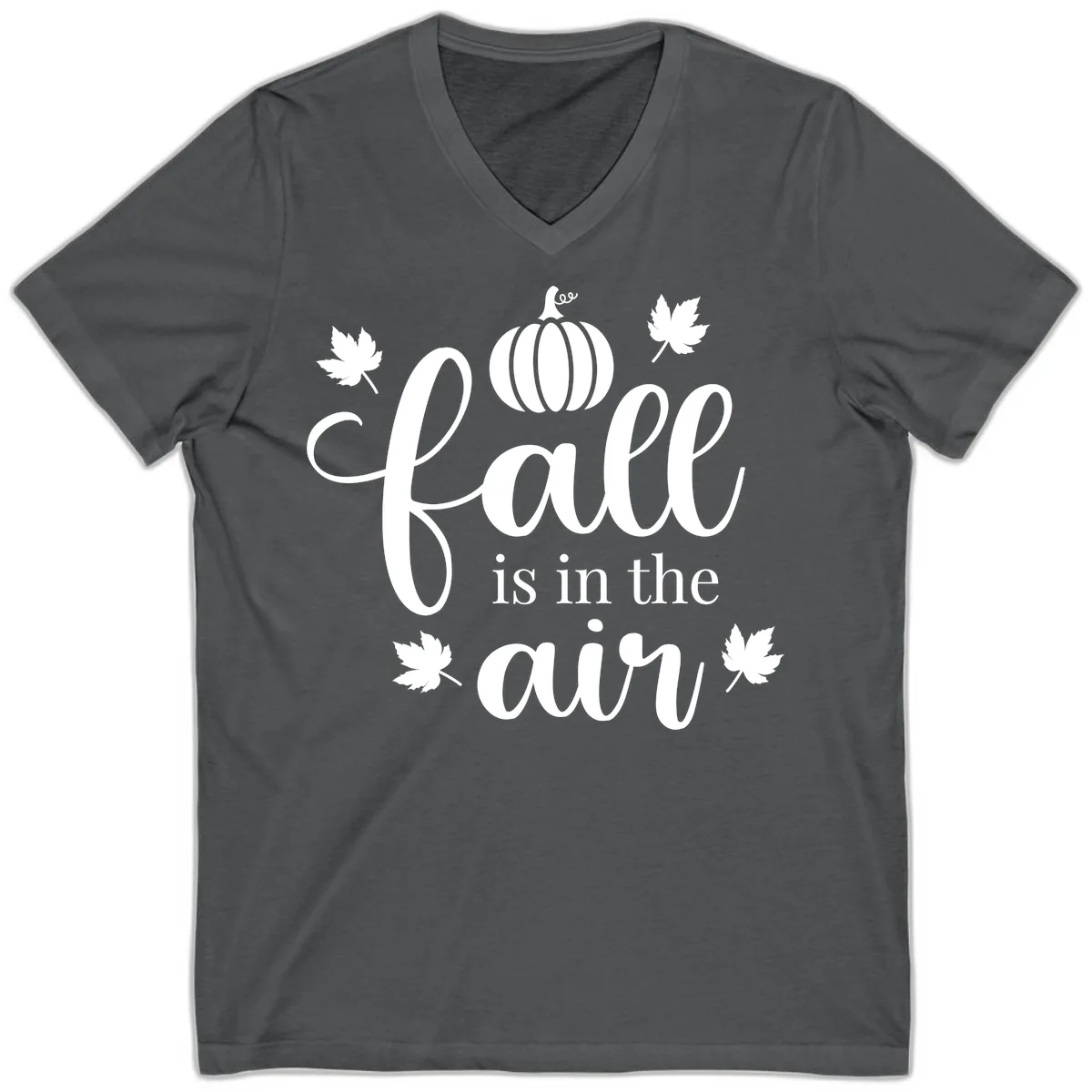 Fall Is In The Air Autumn Phrase V-Neck in Asphalt