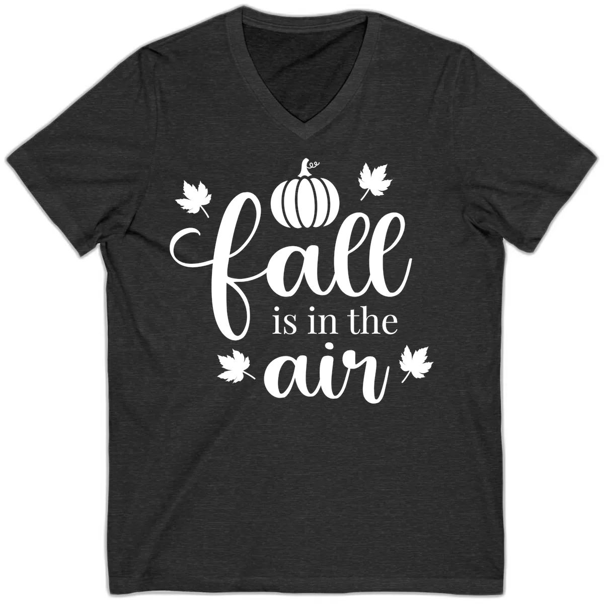 Fall Is In The Air Autumn Phrase V-Neck in Dark Grey Heather