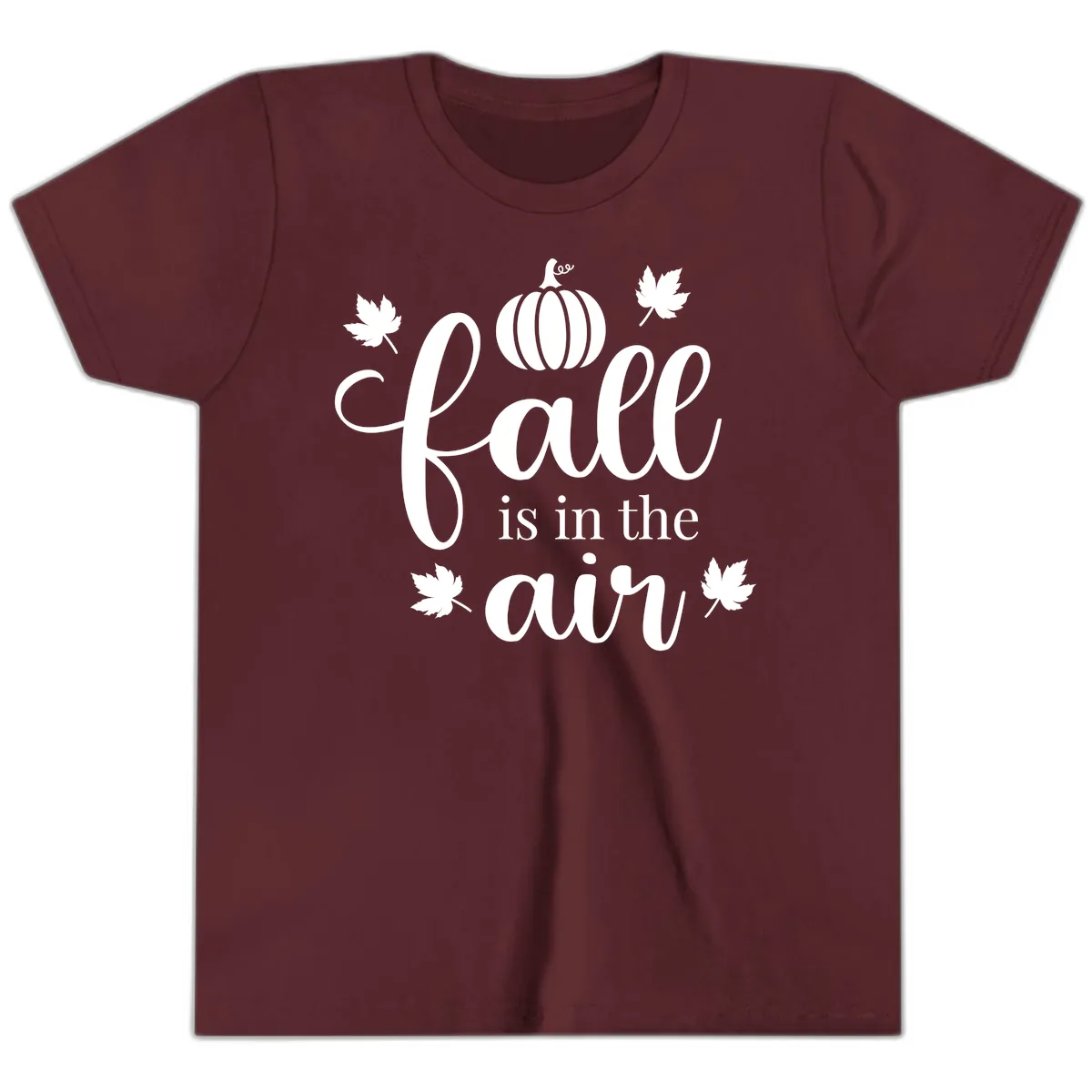 Fall Is In The Air Autumn Phrase Youth T-Shirt in Maroon