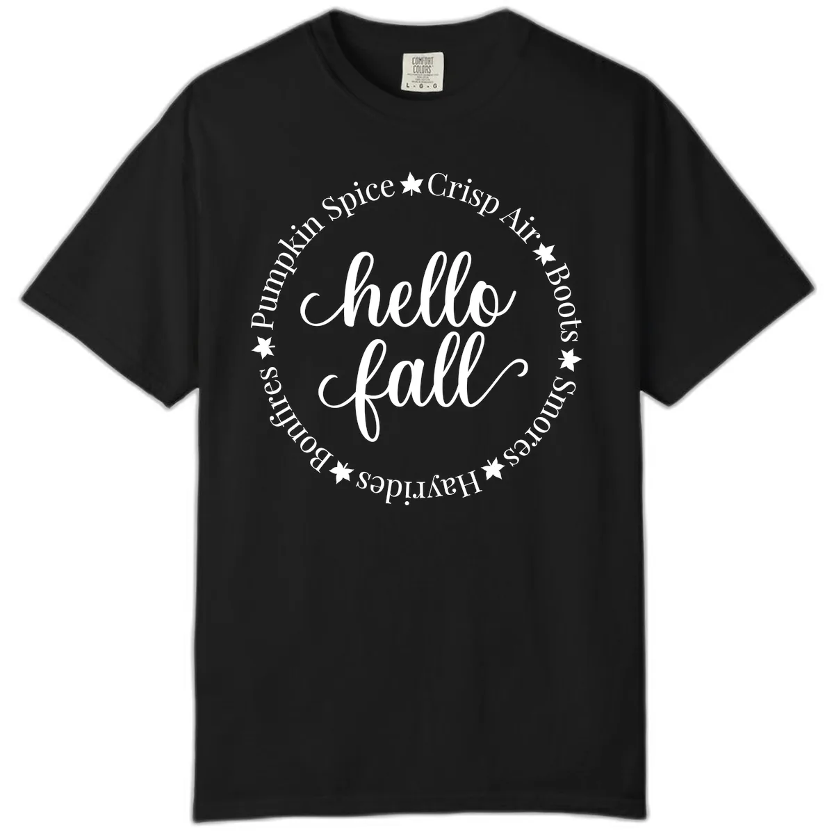 Hello Fall Autumn Circle Design Comfort Color in Black