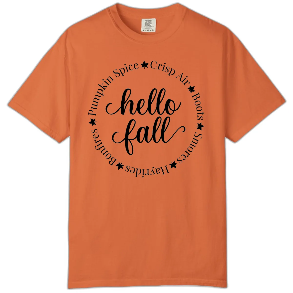 Hello Fall Autumn Circle Design Comfort Color in Burnt Orange