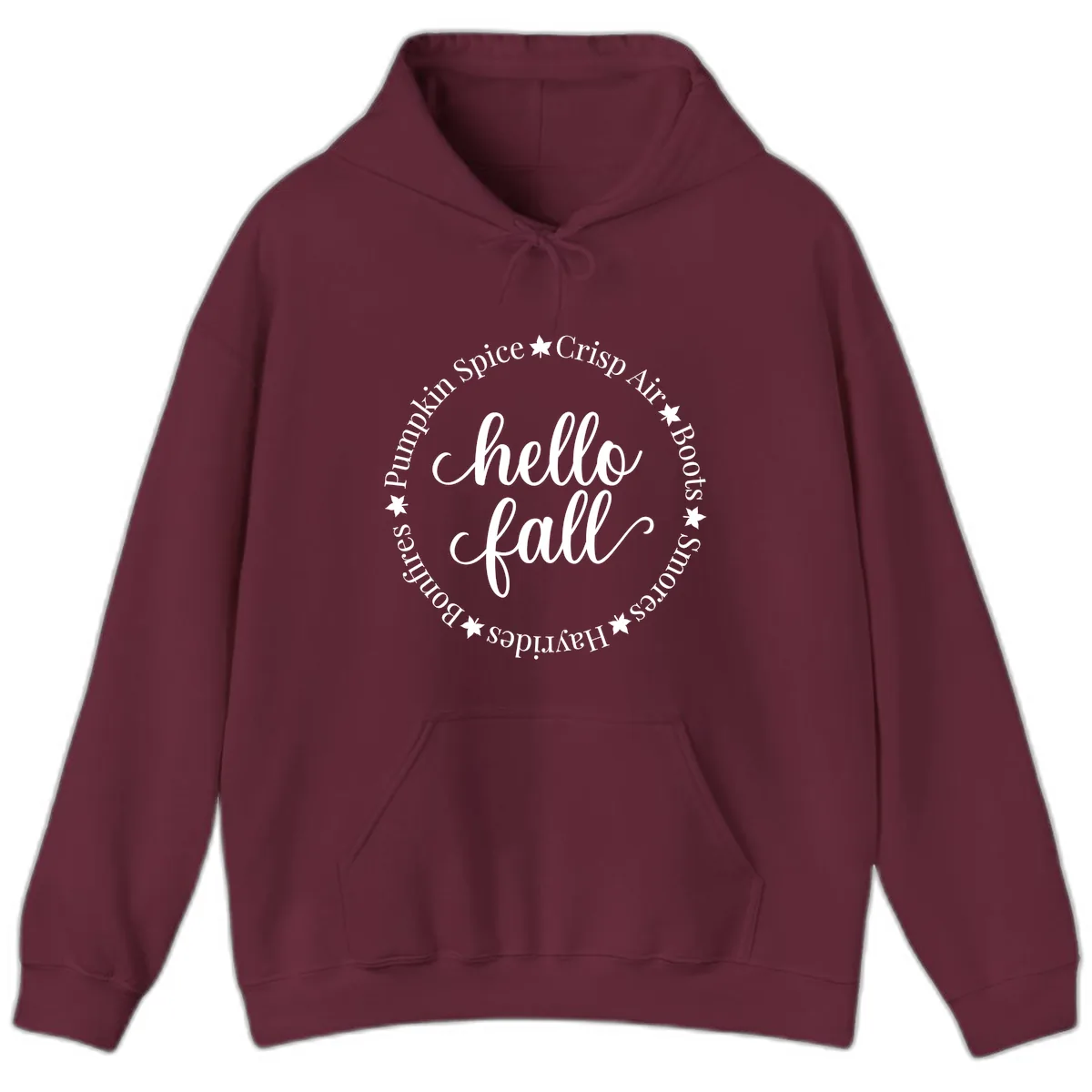 Hello Fall Autumn Circle Design Hoodie in Maroon