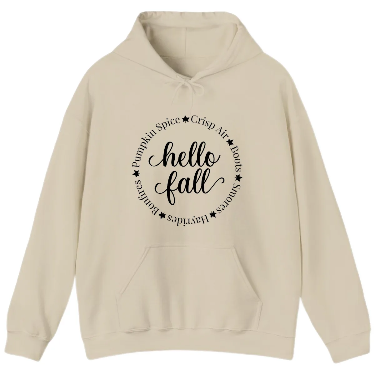 Hello Fall Autumn Circle Design Hoodie in Sand