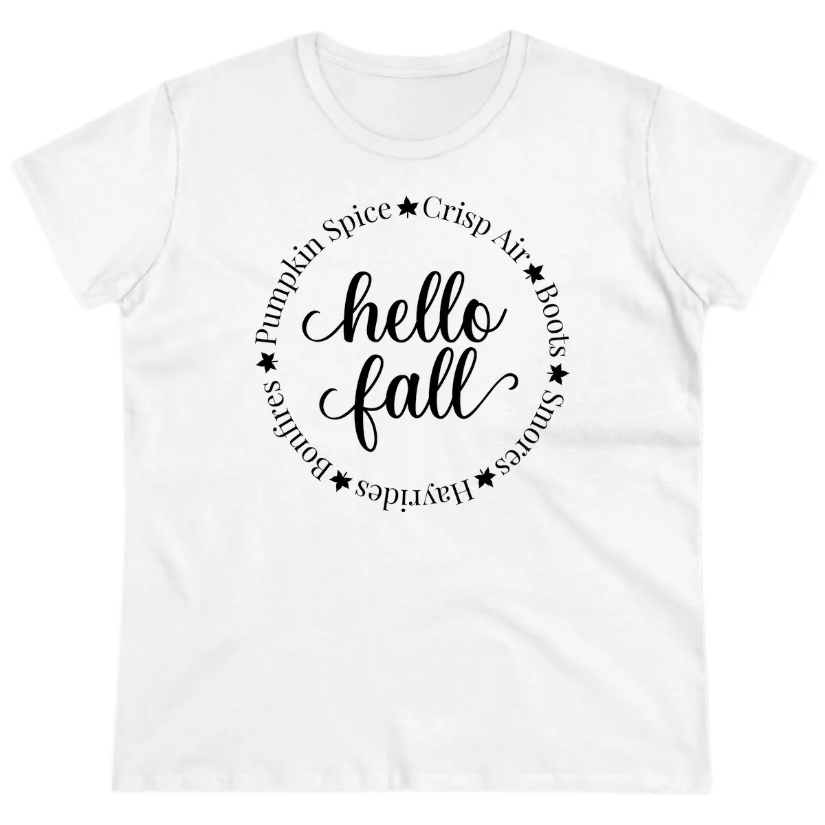 Hello Fall Autumn Circle Design Ladies Tee in White