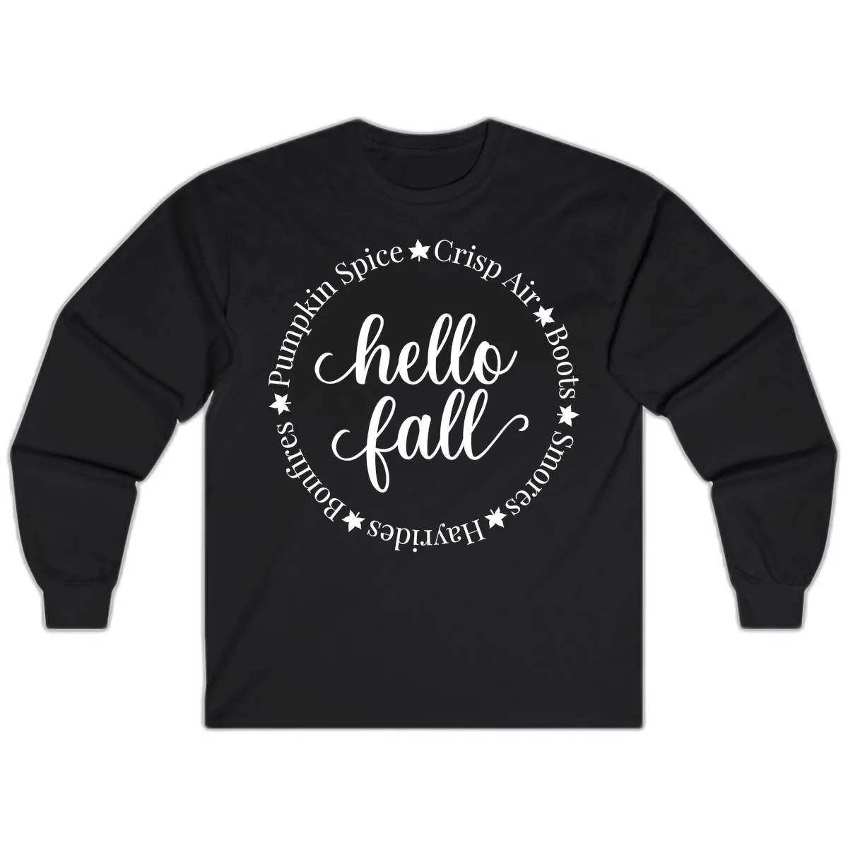 Hello Fall Autumn Circle Design Long Sleeve in Black
