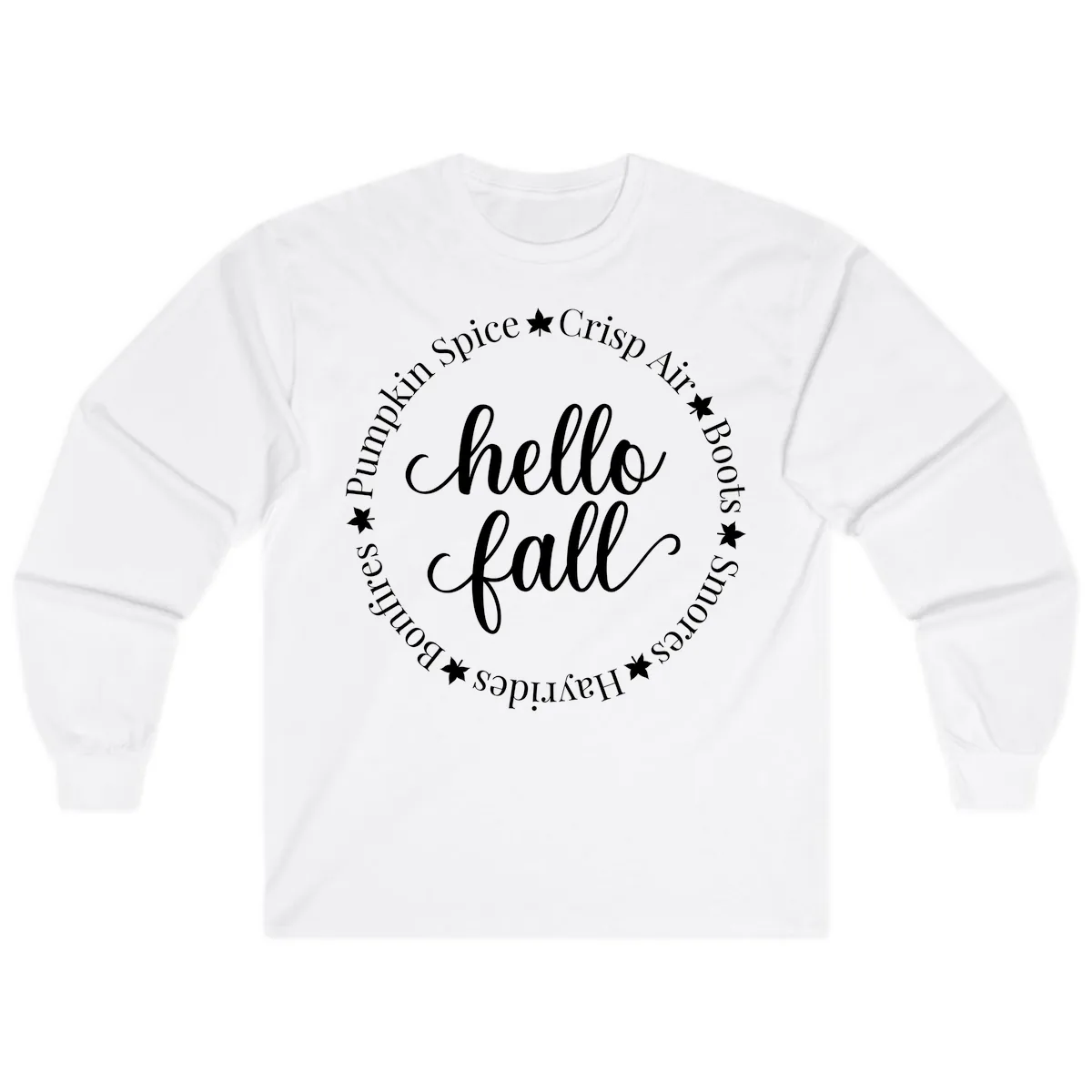 Hello Fall Autumn Circle Design Long Sleeve in White