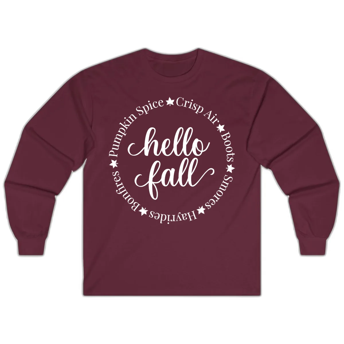 Hello Fall Autumn Circle Design Long Sleeve in Maroon