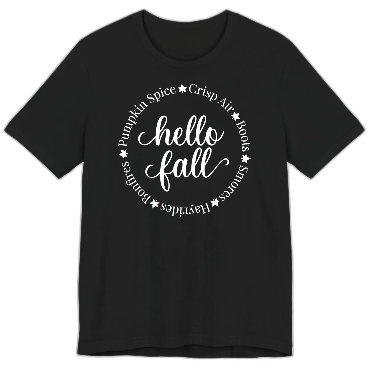 Hello Fall Autumn Circle Design Premium T-Shirt in Black