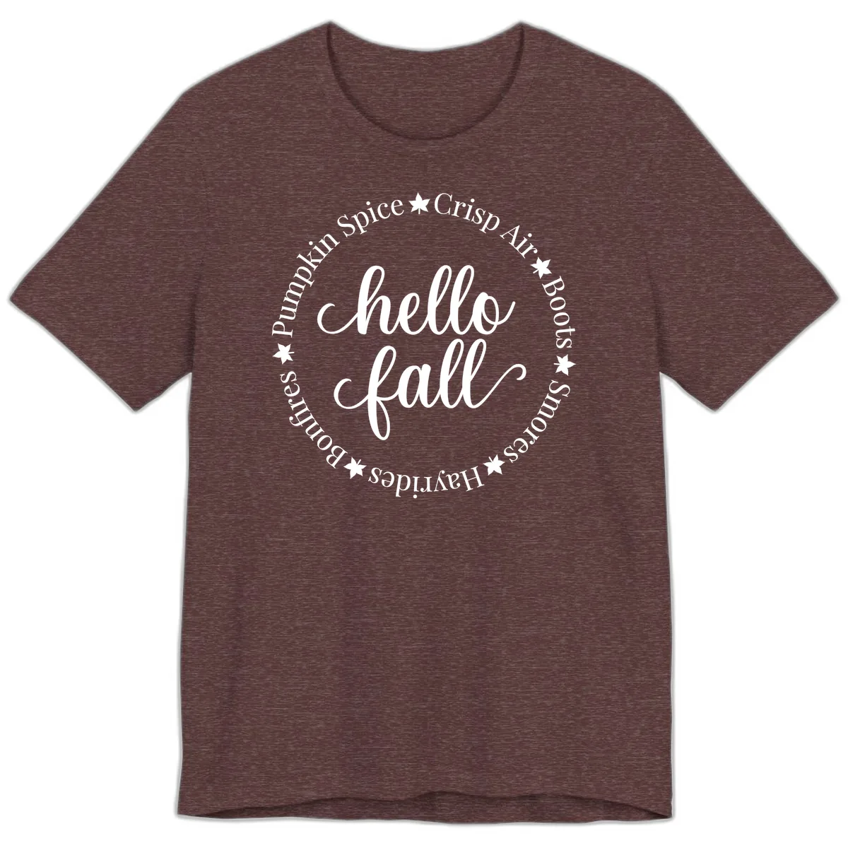 Hello Fall Autumn Circle Design Premium T-Shirt in Heather Maroon