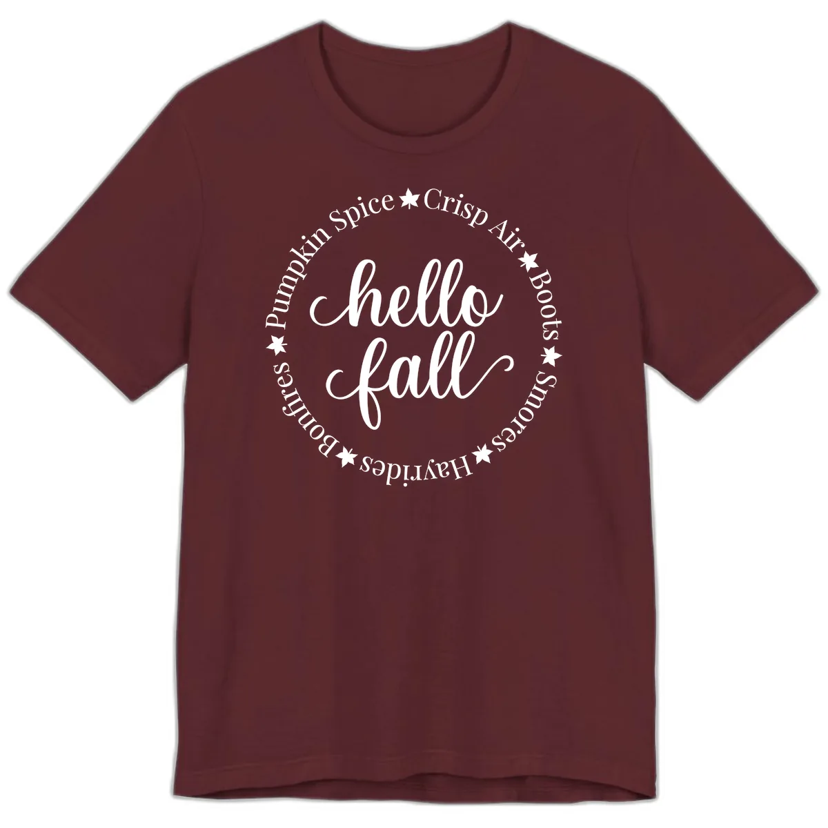Hello Fall Autumn Circle Design Premium T-Shirt in Maroon