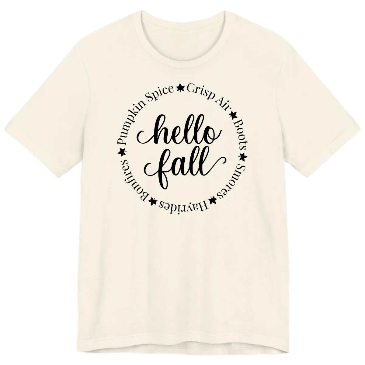 Hello Fall Autumn Circle Design Premium T-Shirt in Natural
