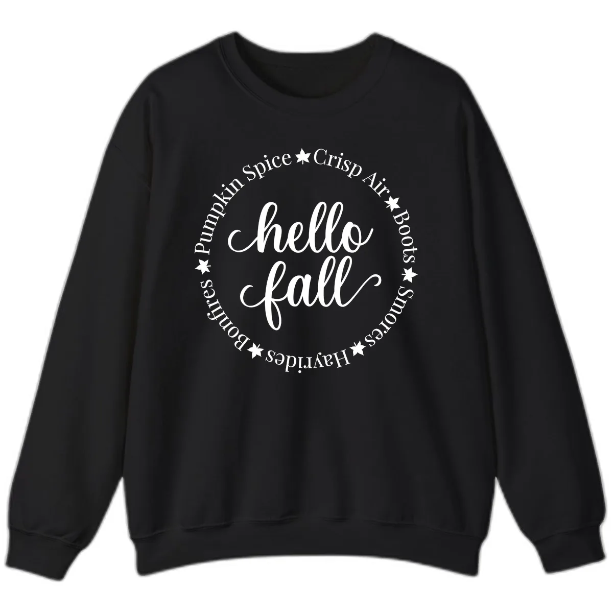Hello Fall Autumn Circle Design Sweatshirt in Black