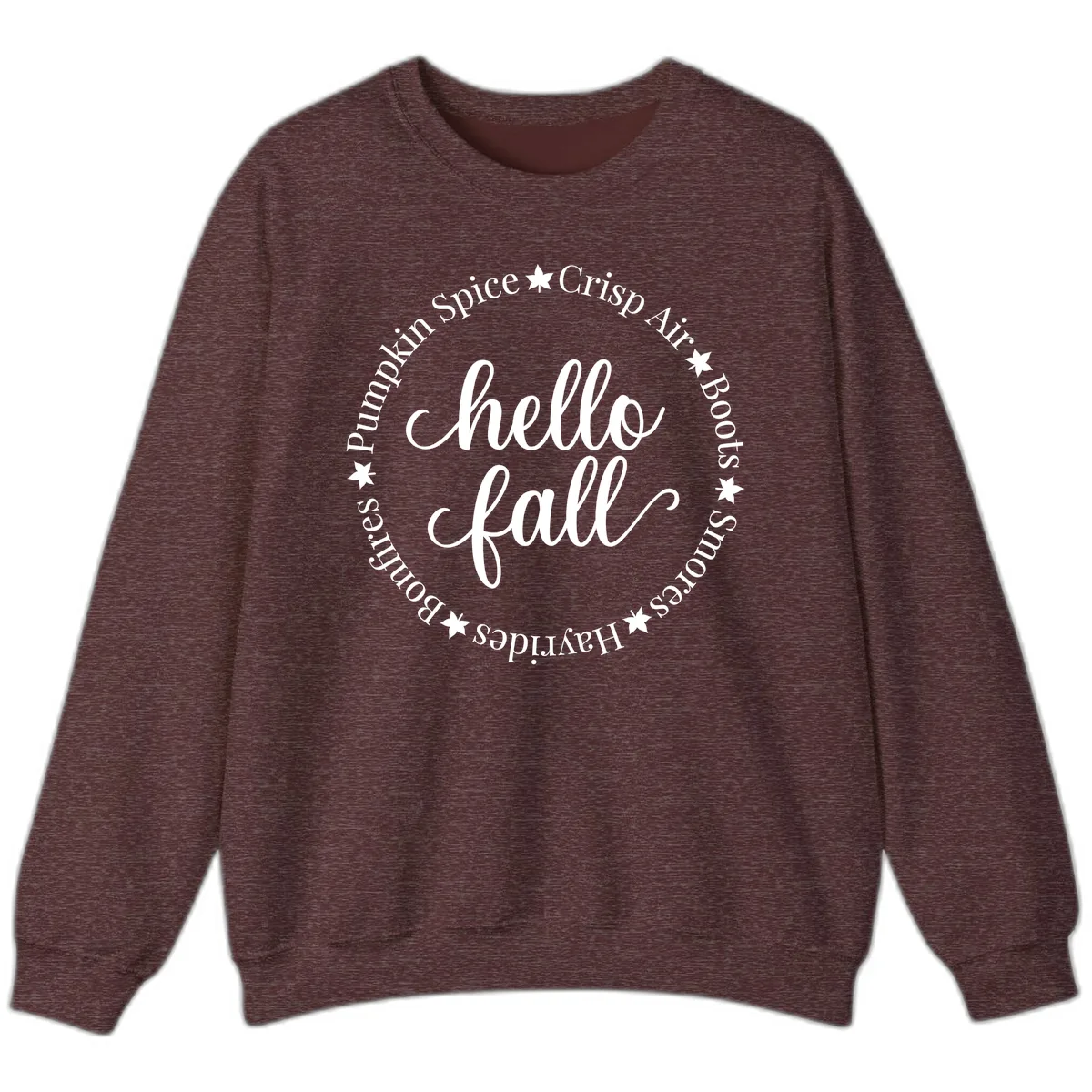 Hello Fall Autumn Circle Design Sweatshirt in Heather Sport Dark Maroon