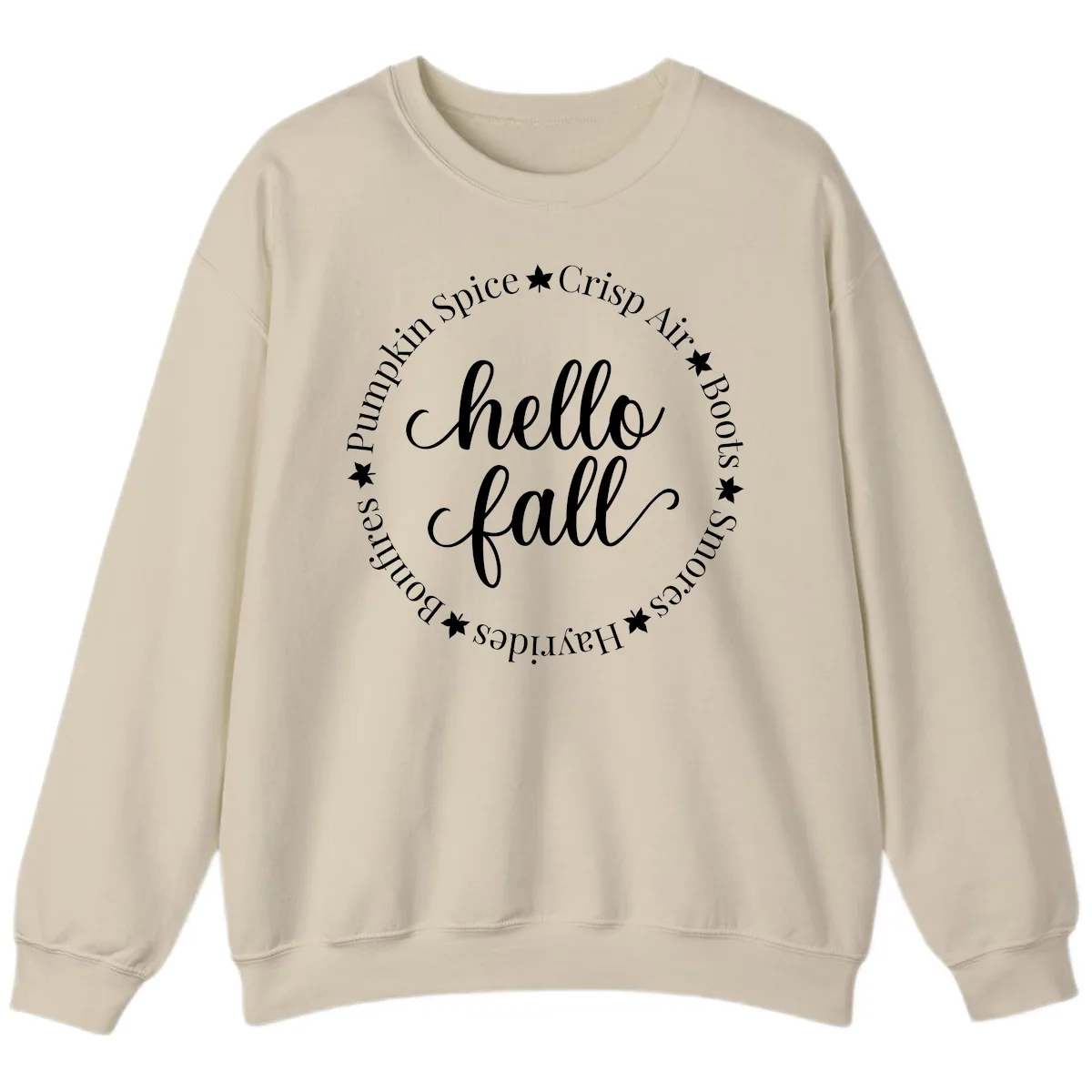 Hello Fall Autumn Circle Design Sweatshirt in Sand