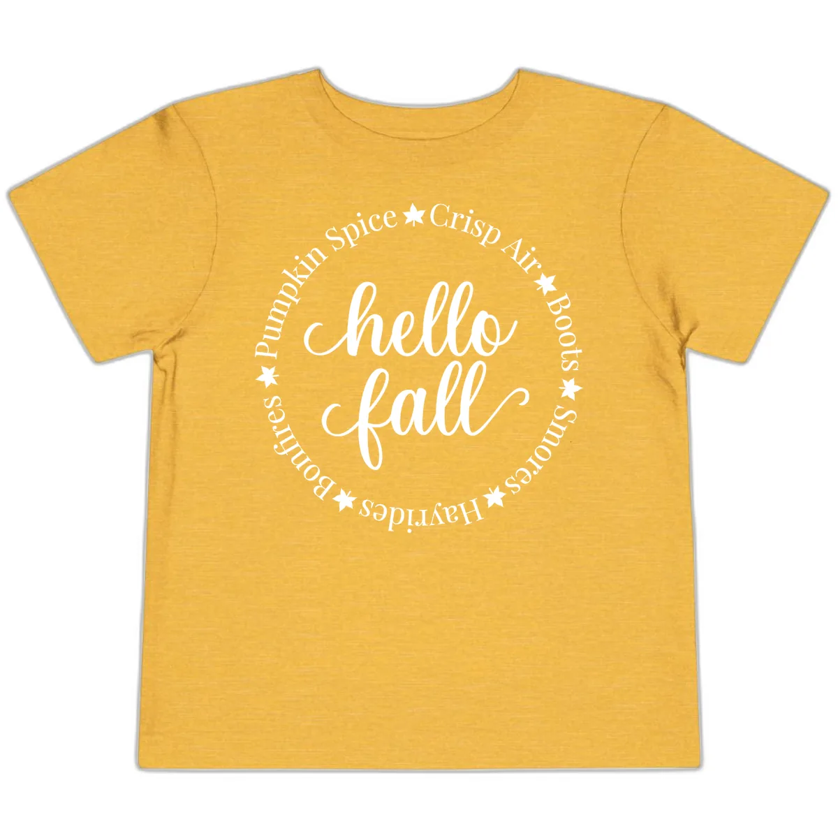 Hello Fall Autumn Circle Design Toddler T-Shirt in Heather Yellow Gold