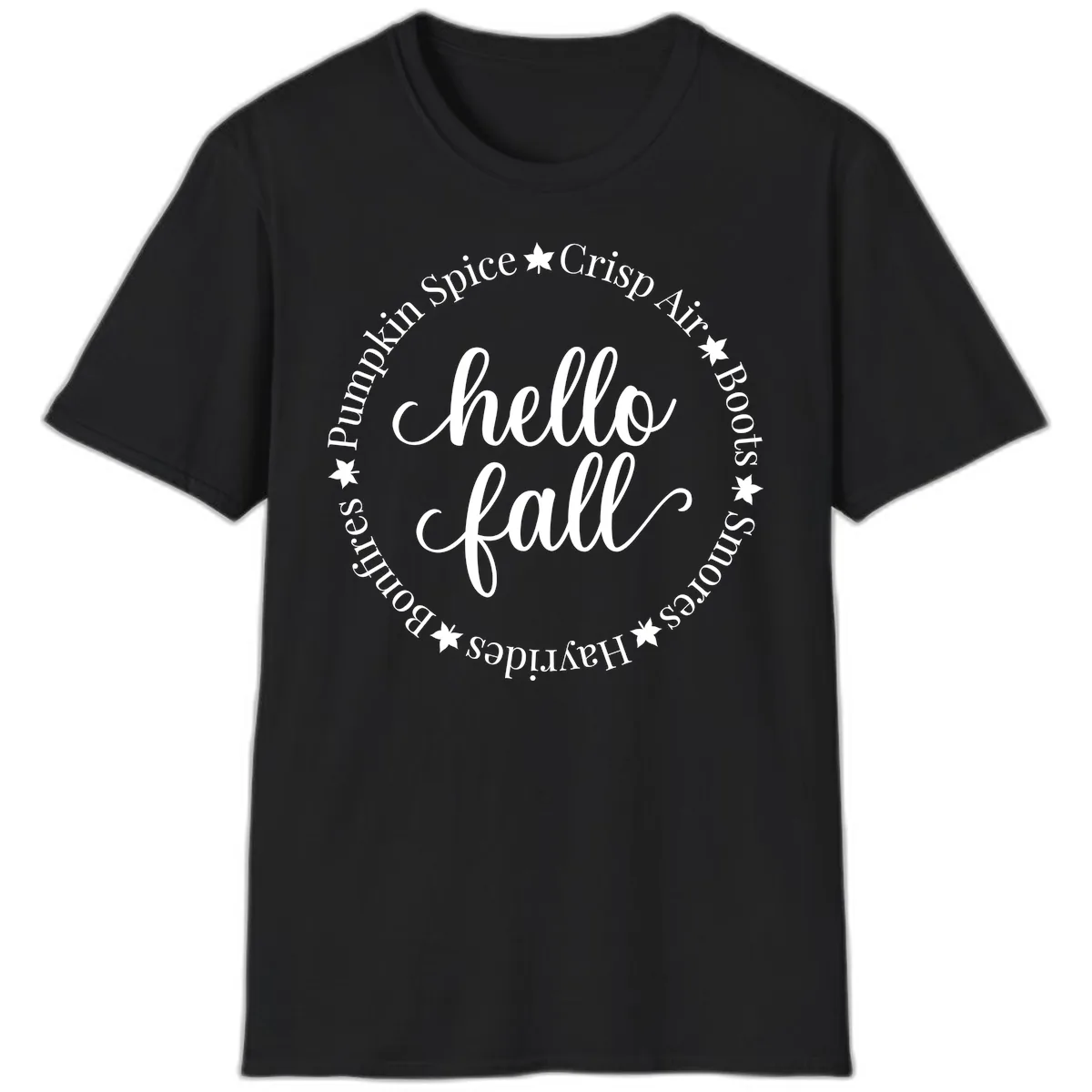 Hello Fall Autumn Circle Design T-Shirt in Black