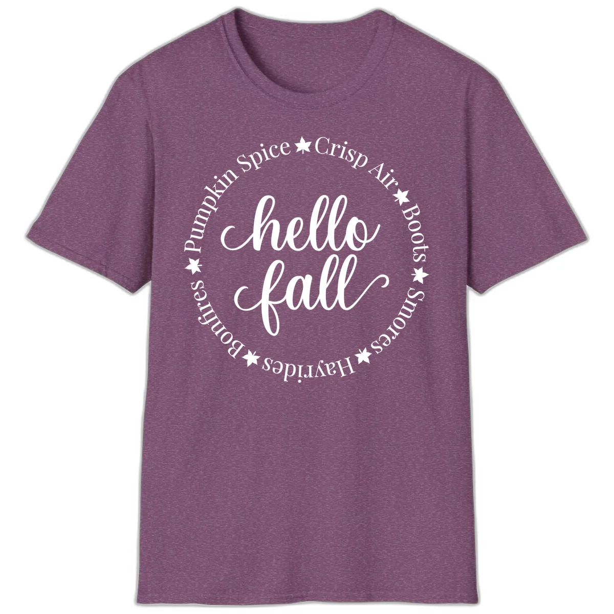 Hello Fall Autumn Circle Design T-Shirt in Heather Maroon