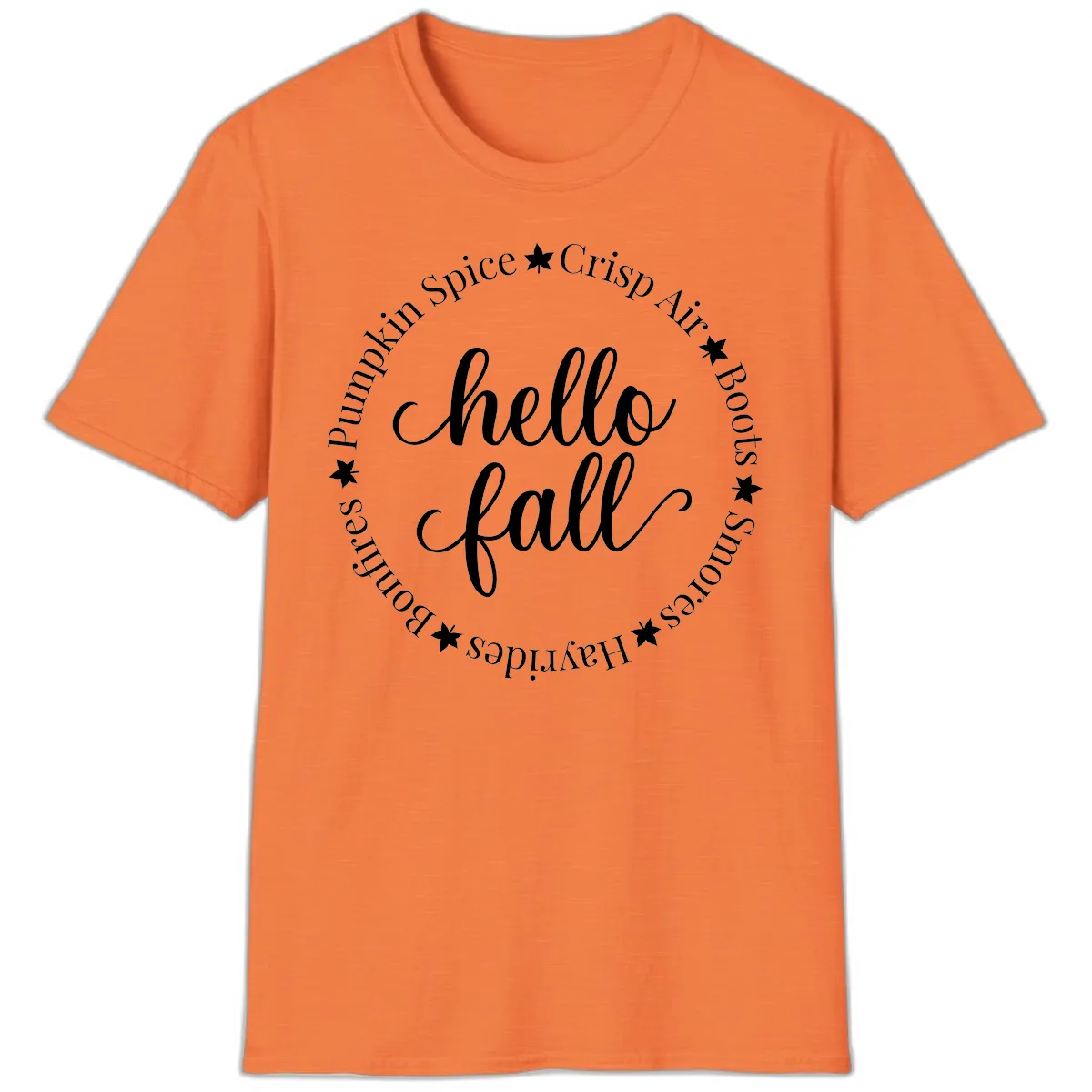 Hello Fall Autumn Circle Design T-Shirt in Heather Orange