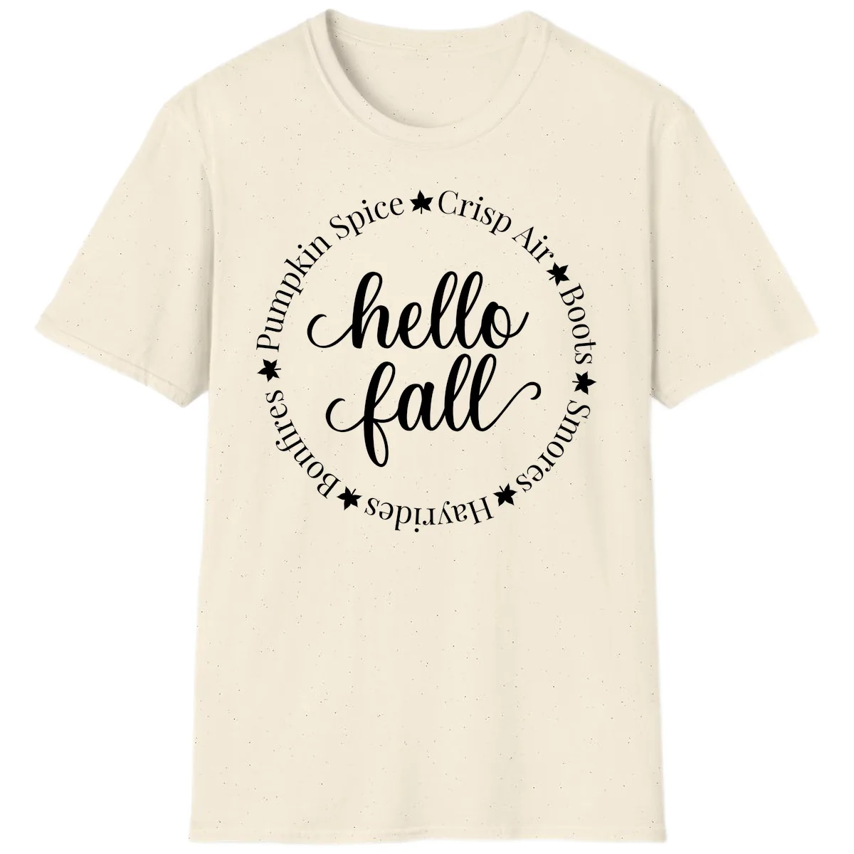 Hello Fall Autumn Circle Design T-Shirt in Natural