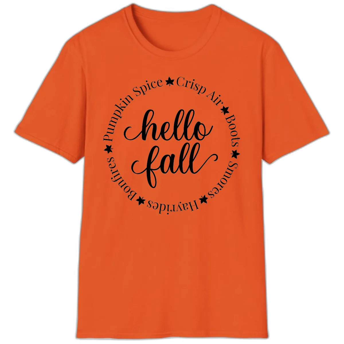 Hello Fall Autumn Circle Design T-Shirt in Orange