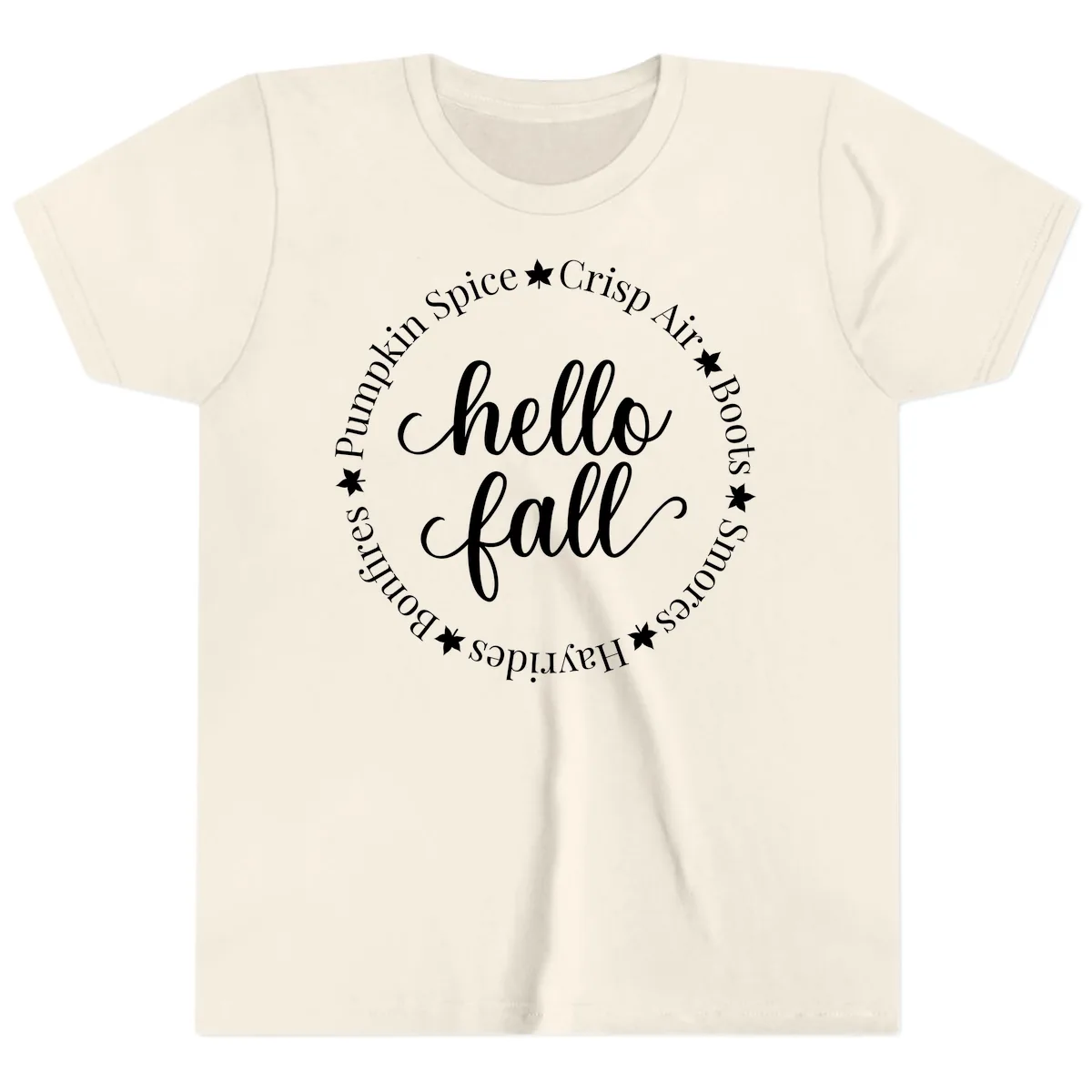 Hello Fall Autumn Circle Design Youth T-Shirt in Natural
