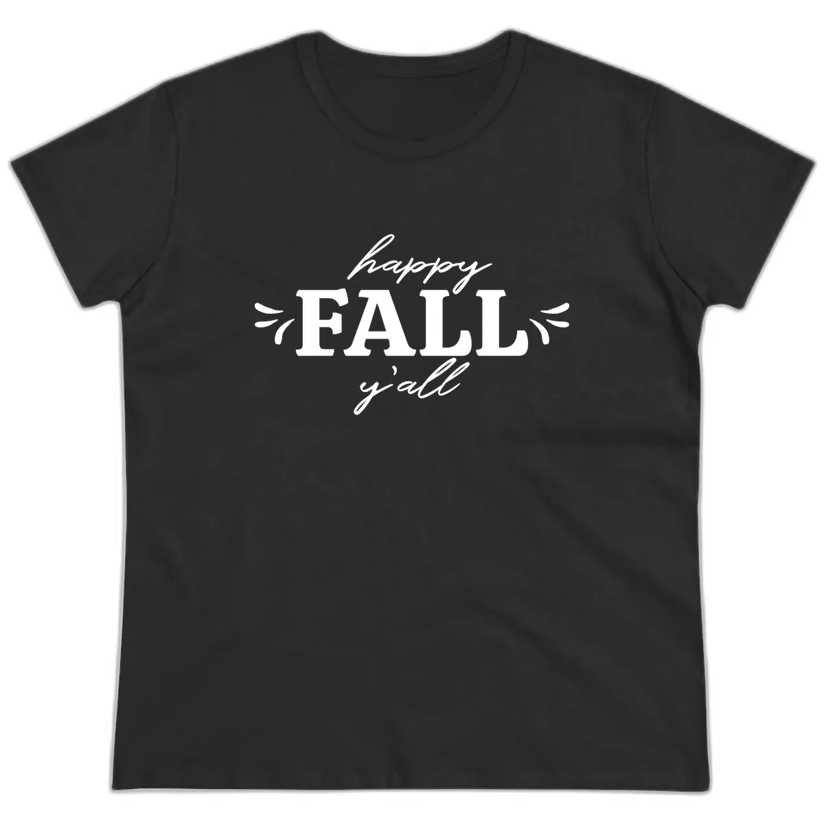 Happy Fall Y'all Typography Ladies Tee in Black