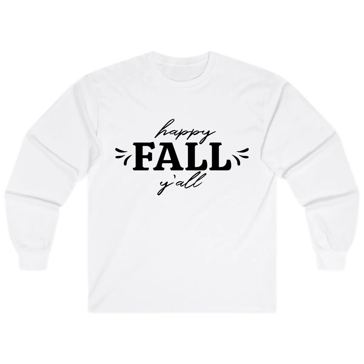 Happy Fall Y'all Typography Long Sleeve in White