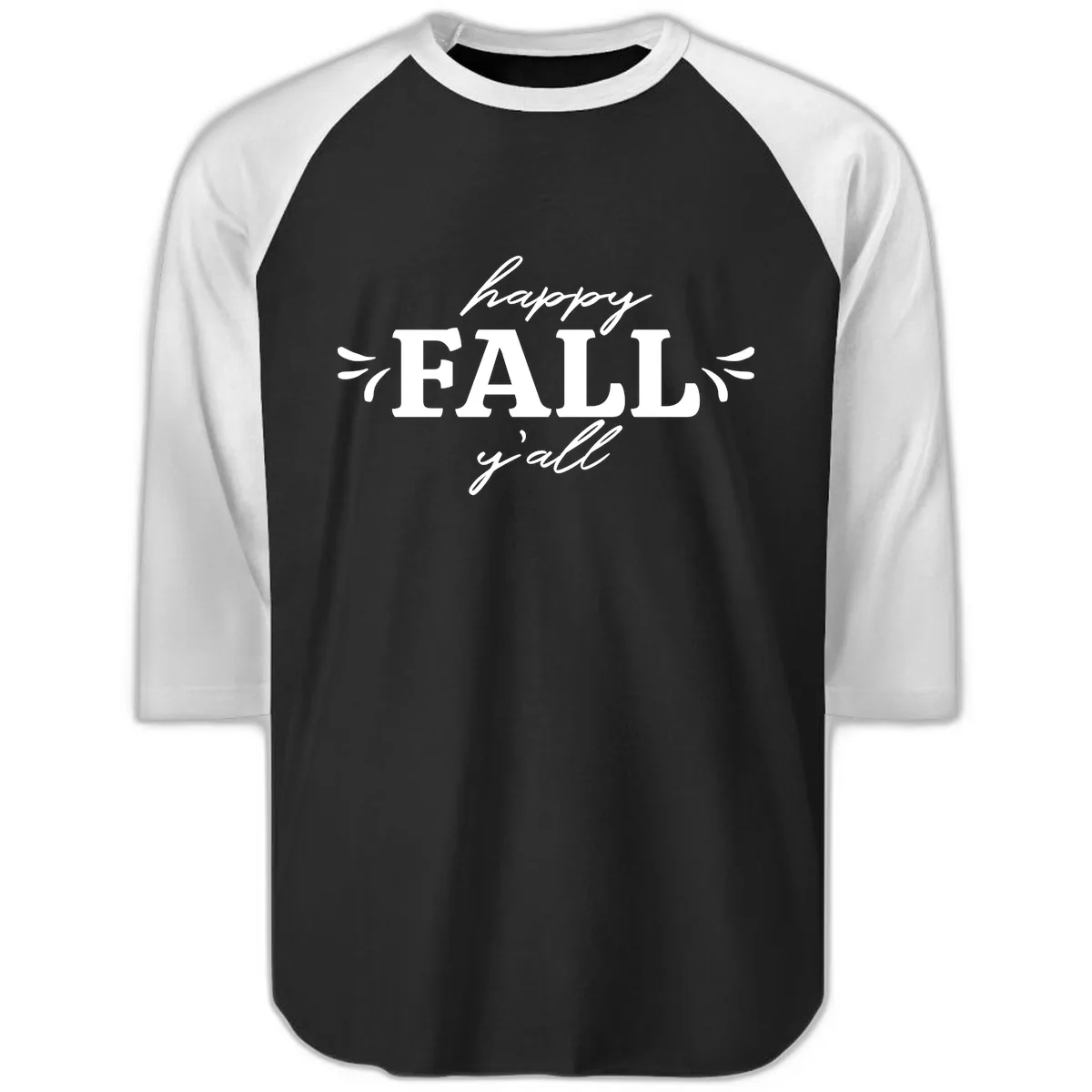 Happy Fall Y'all Typography Raglan 3/4 in Black White