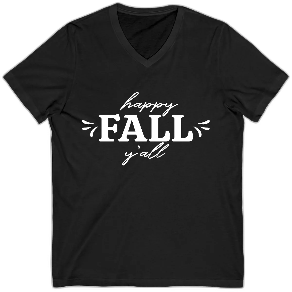 Happy Fall Y'all Typography V-Neck in Black