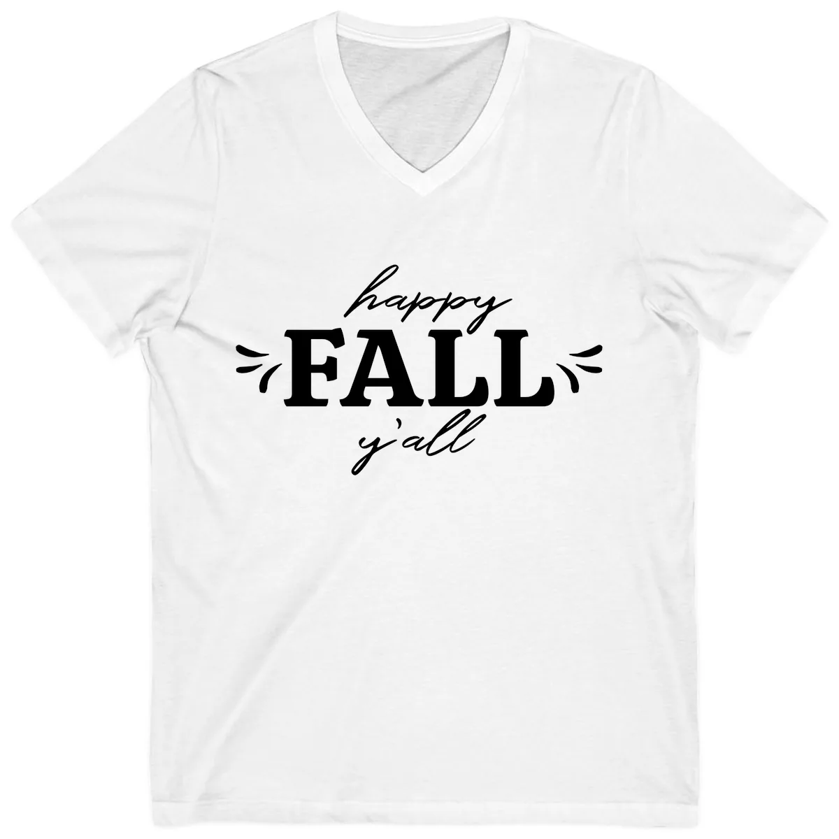 Happy Fall Y'all Typography V-Neck in White