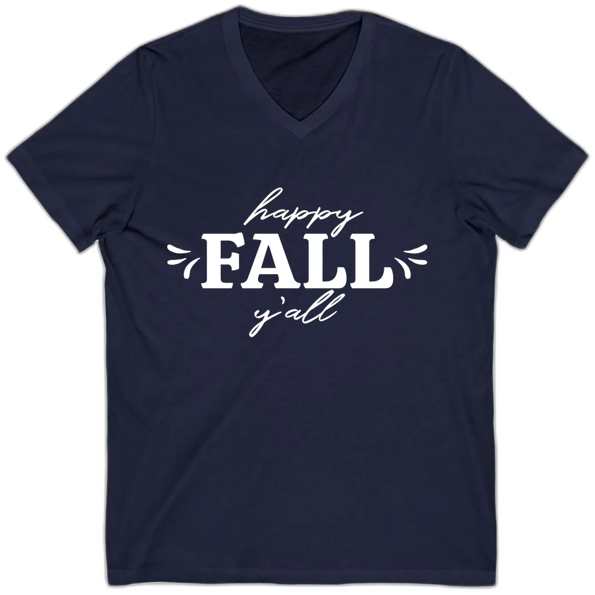 Happy Fall Y'all Typography V-Neck in Navy