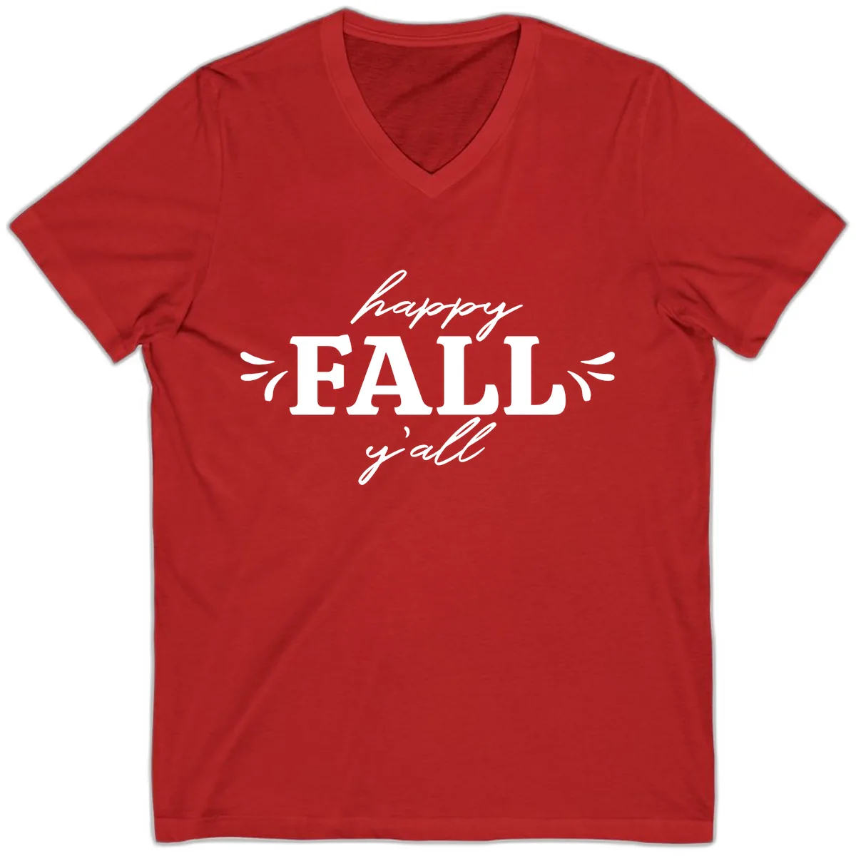 Happy Fall Y'all Typography V-Neck in Red