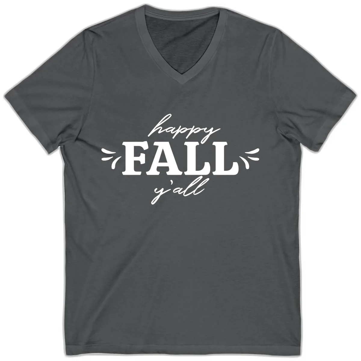 Happy Fall Y'all Typography V-Neck in Asphalt