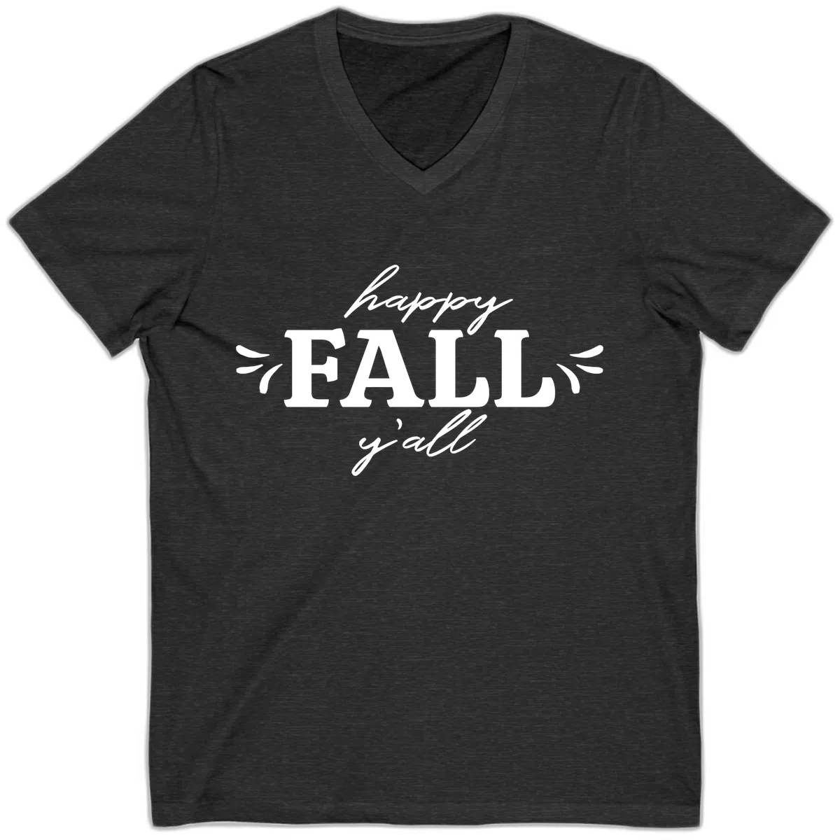 Happy Fall Y'all Typography V-Neck in Dark Grey Heather