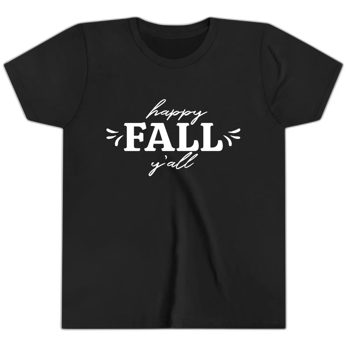 Happy Fall Y'all Typography Youth T-Shirt in Black