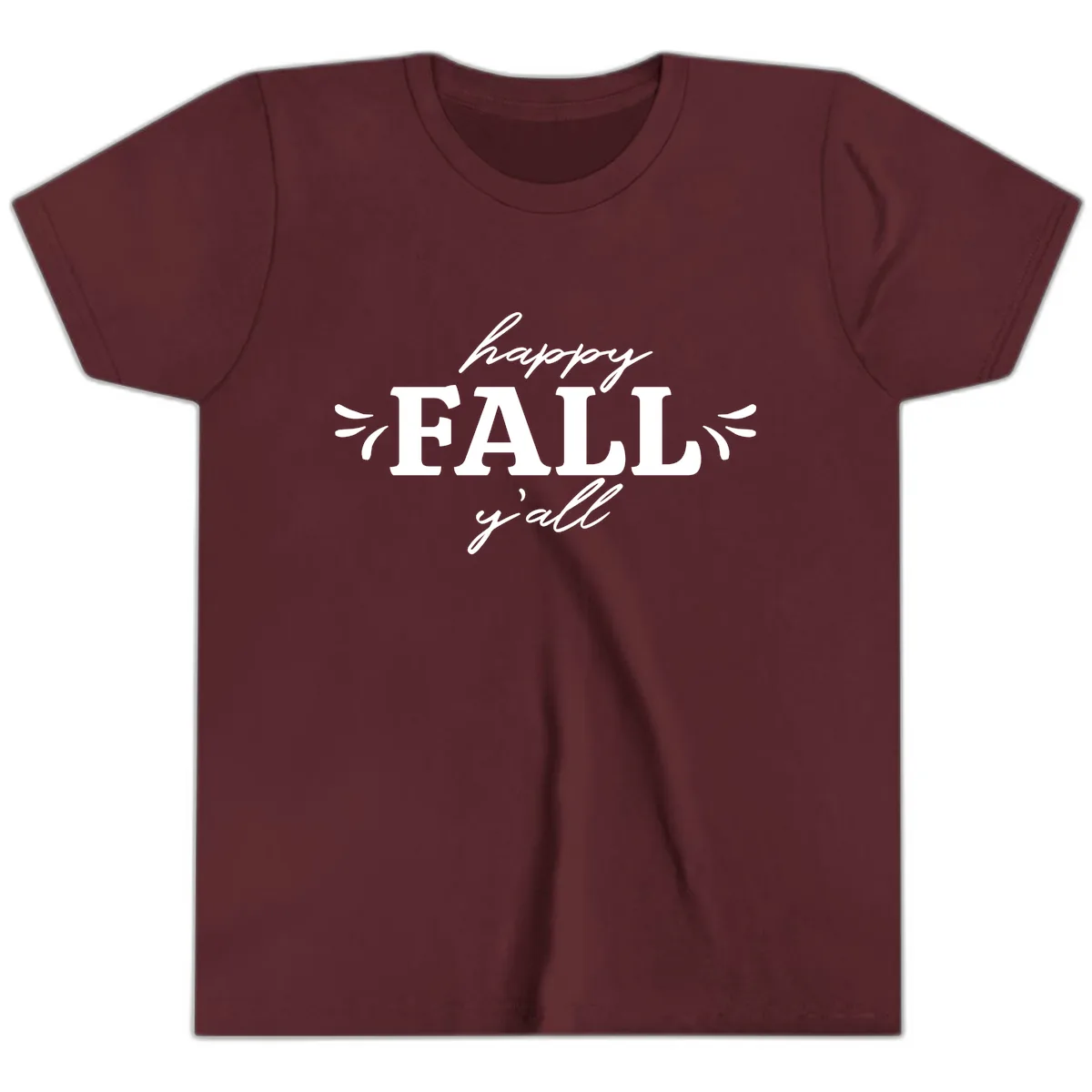 Happy Fall Y'all Typography Youth T-Shirt in Maroon