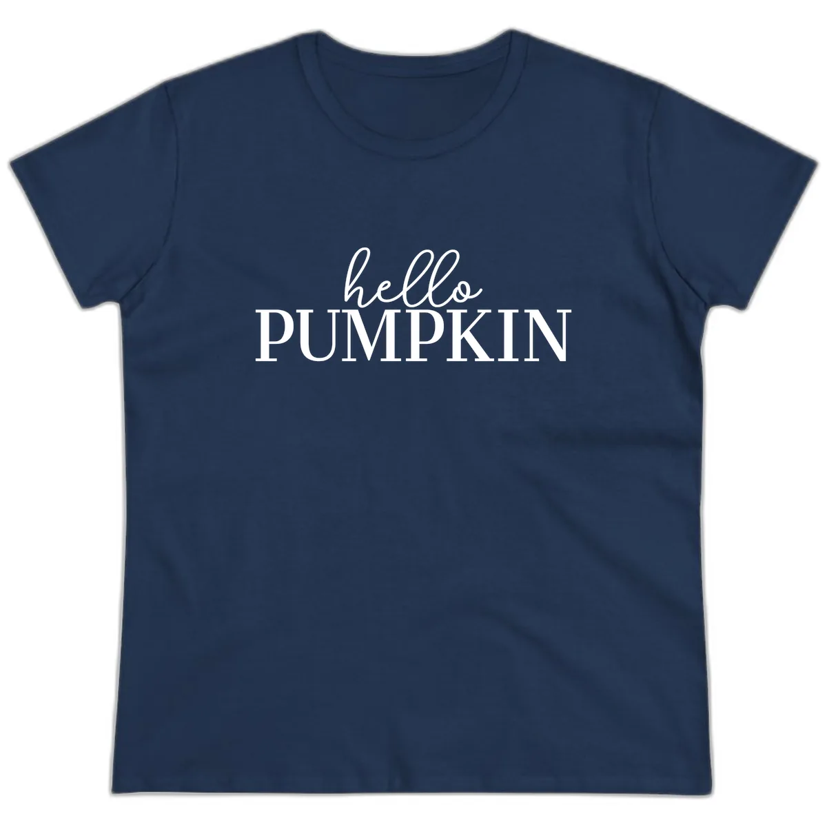 Hello Pumpkin Family Thanksgiving Tee Ladies Tee in Navy