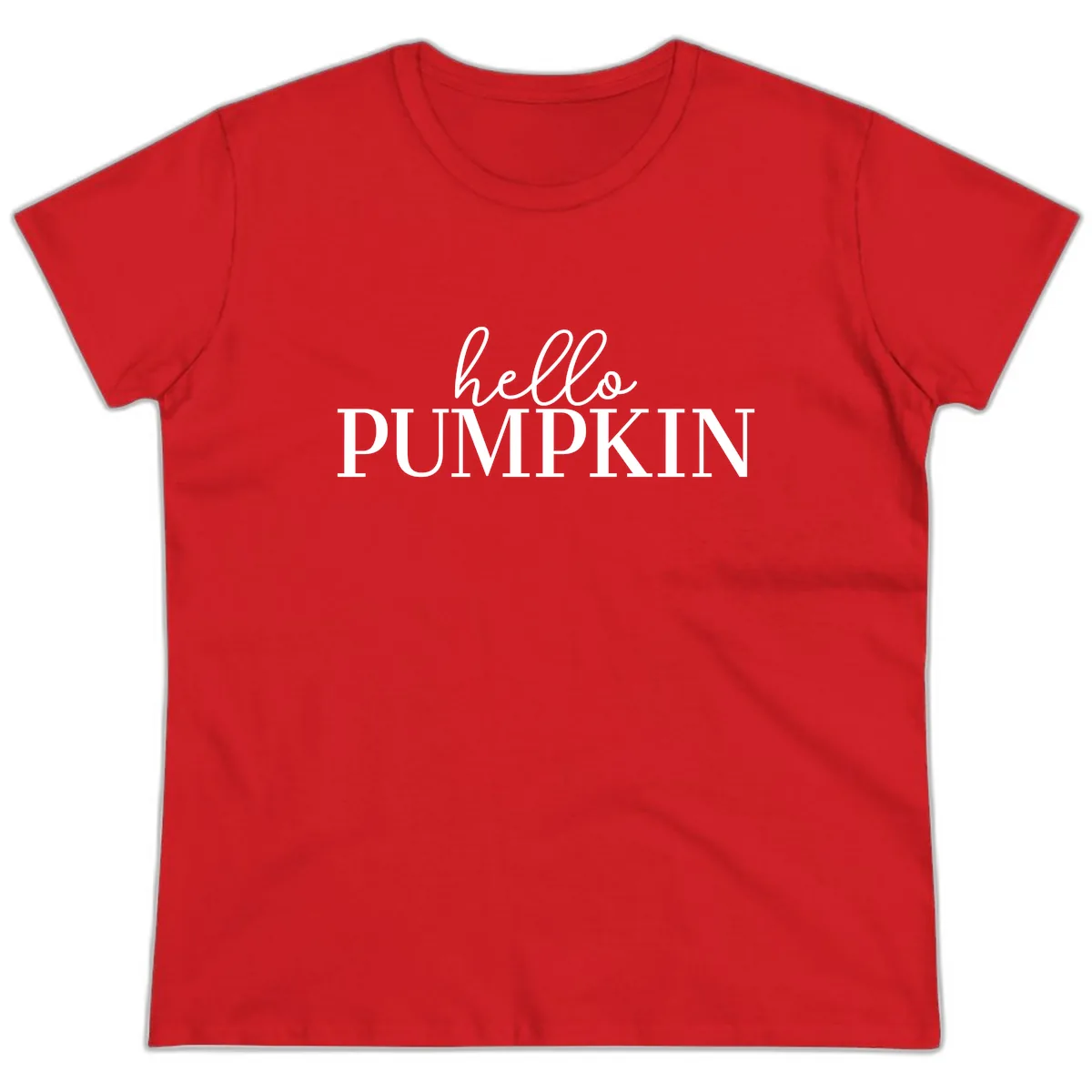 Hello Pumpkin Family Thanksgiving Tee Ladies Tee in Red