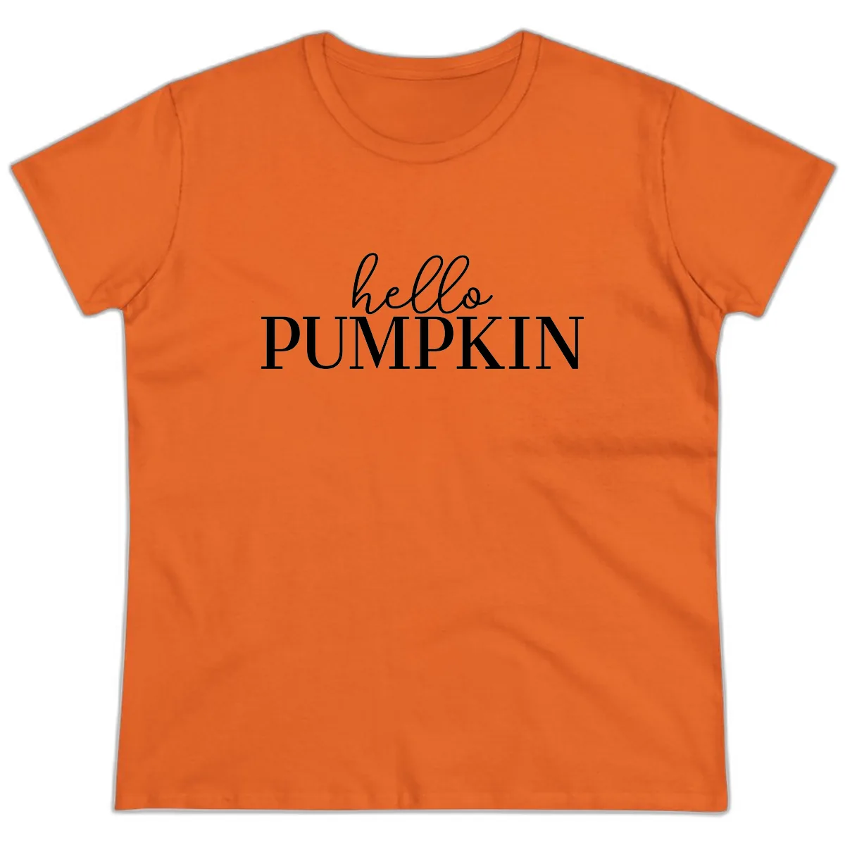 Hello Pumpkin Family Thanksgiving Tee Ladies Tee in Orange