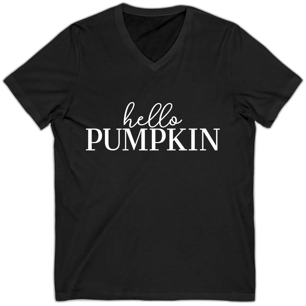 Hello Pumpkin Family Thanksgiving Tee V-Neck in Black