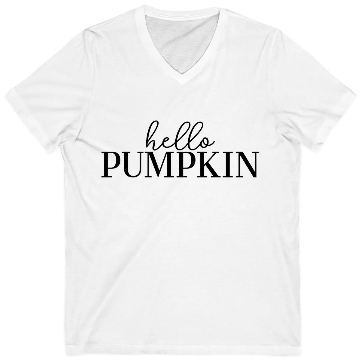 Hello Pumpkin Family Thanksgiving Tee V-Neck in White