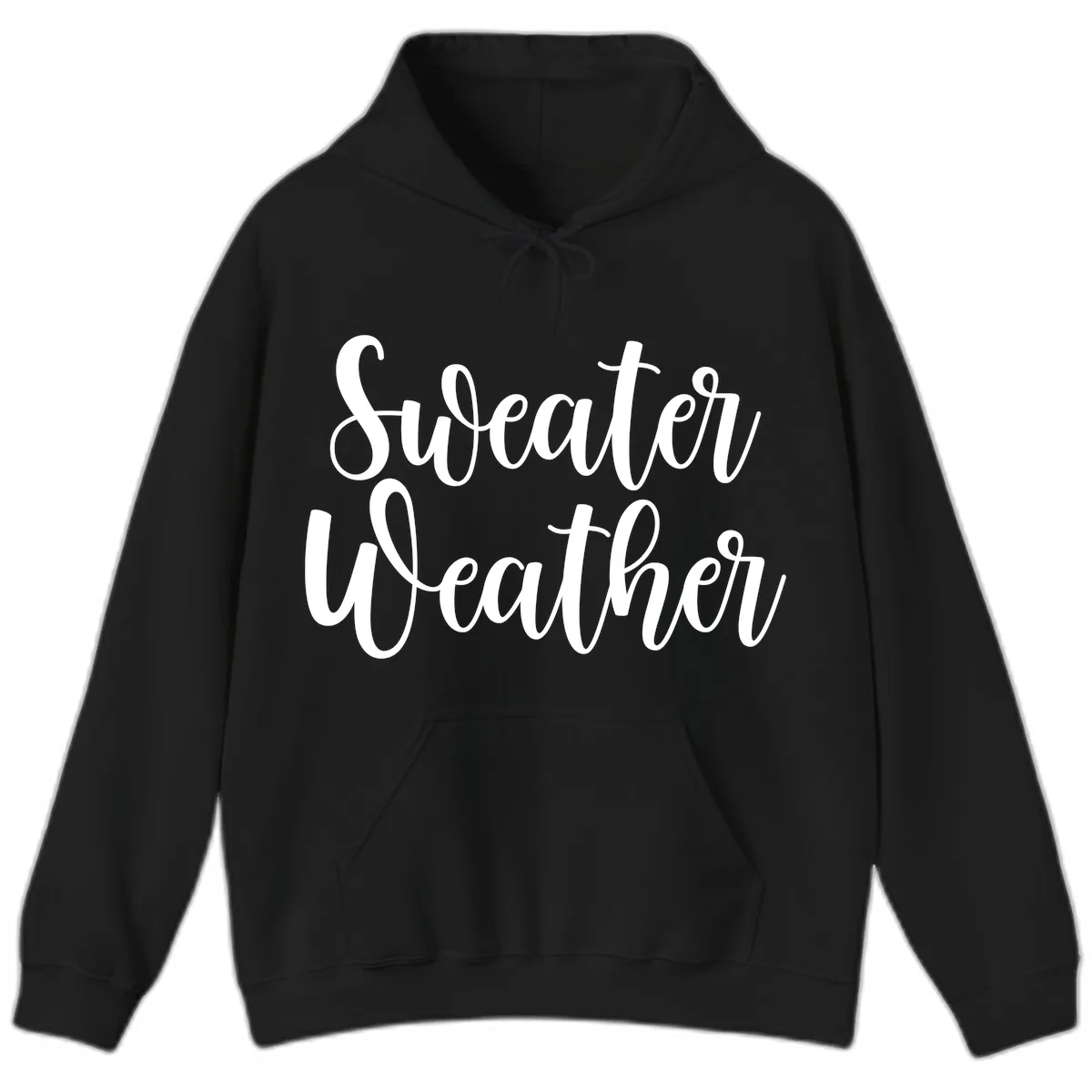Sweater Weather Typography Design Hoodie in Black