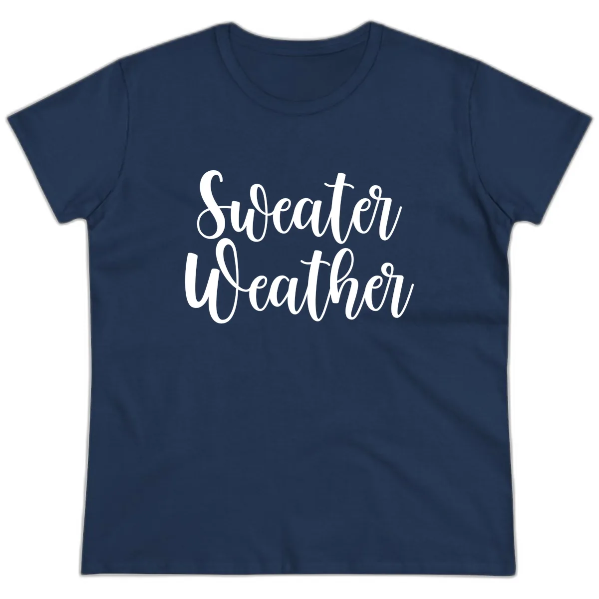 Sweater Weather Typography Design Ladies Tee in Navy