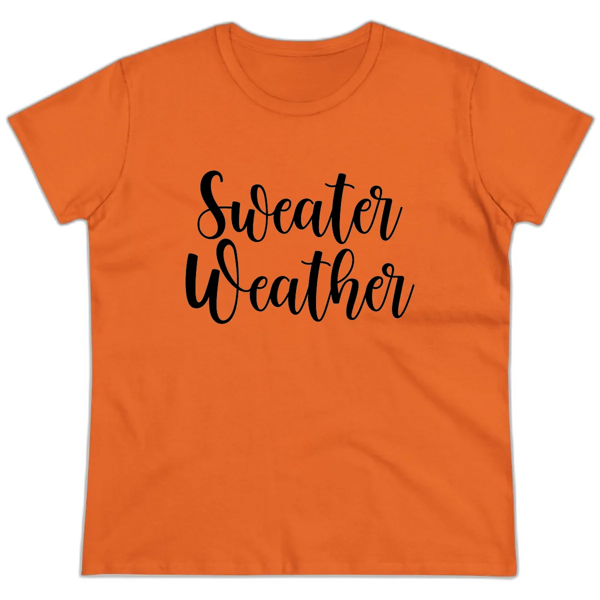 Sweater Weather Typography Design Ladies Tee in Orange