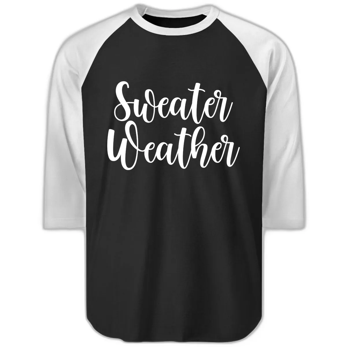 Sweater Weather Typography Design Raglan 3/4 in Black White